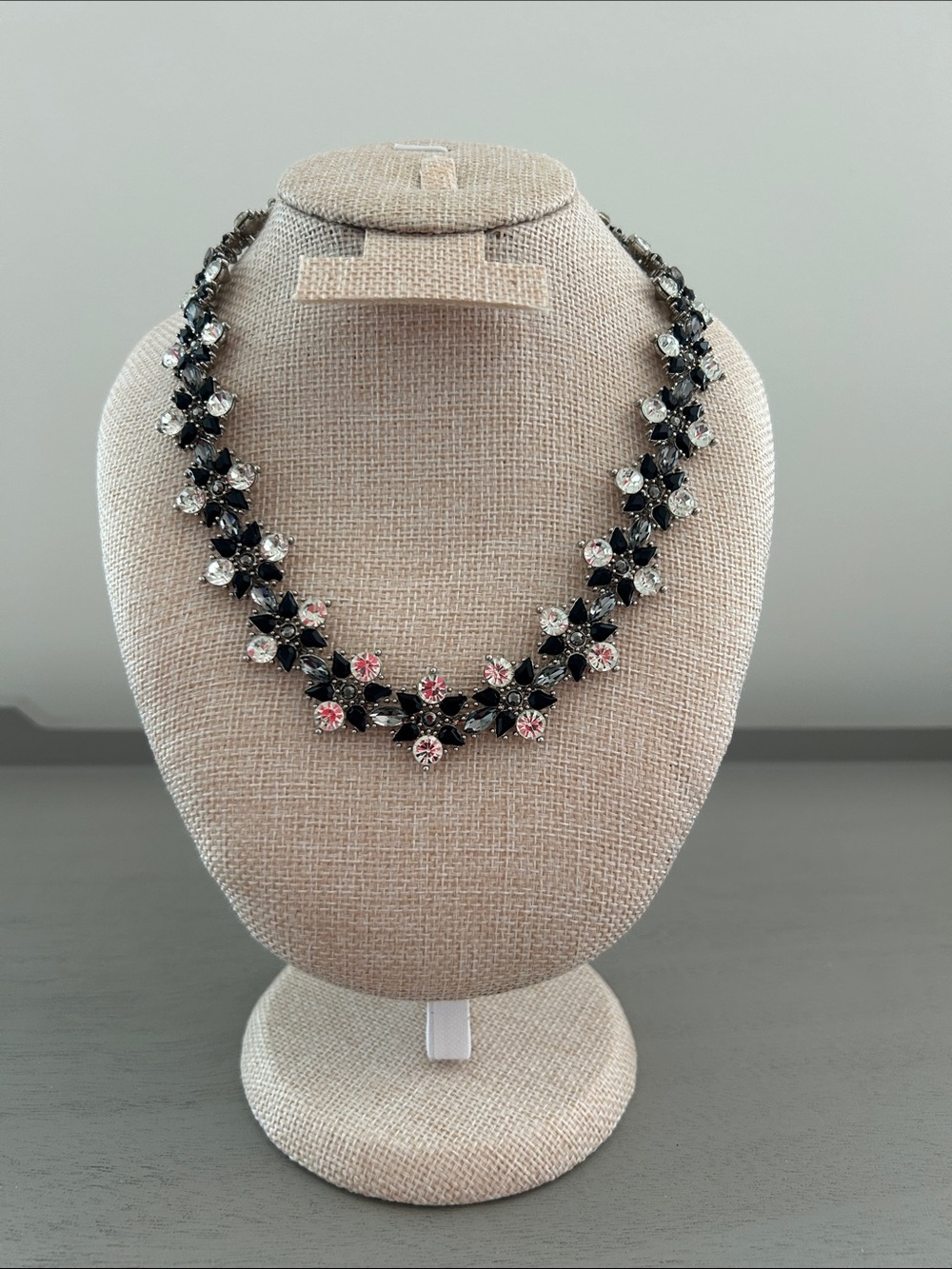 WHBM Black and Clear Rhinestone Silvertone Necklace with Extender